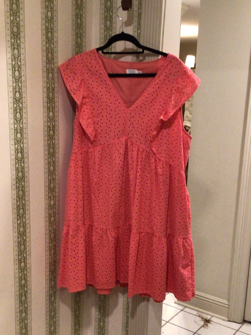 Coral Eyelet Ruffle Dress